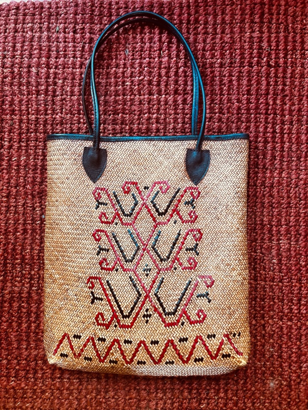 Woven straw tote.